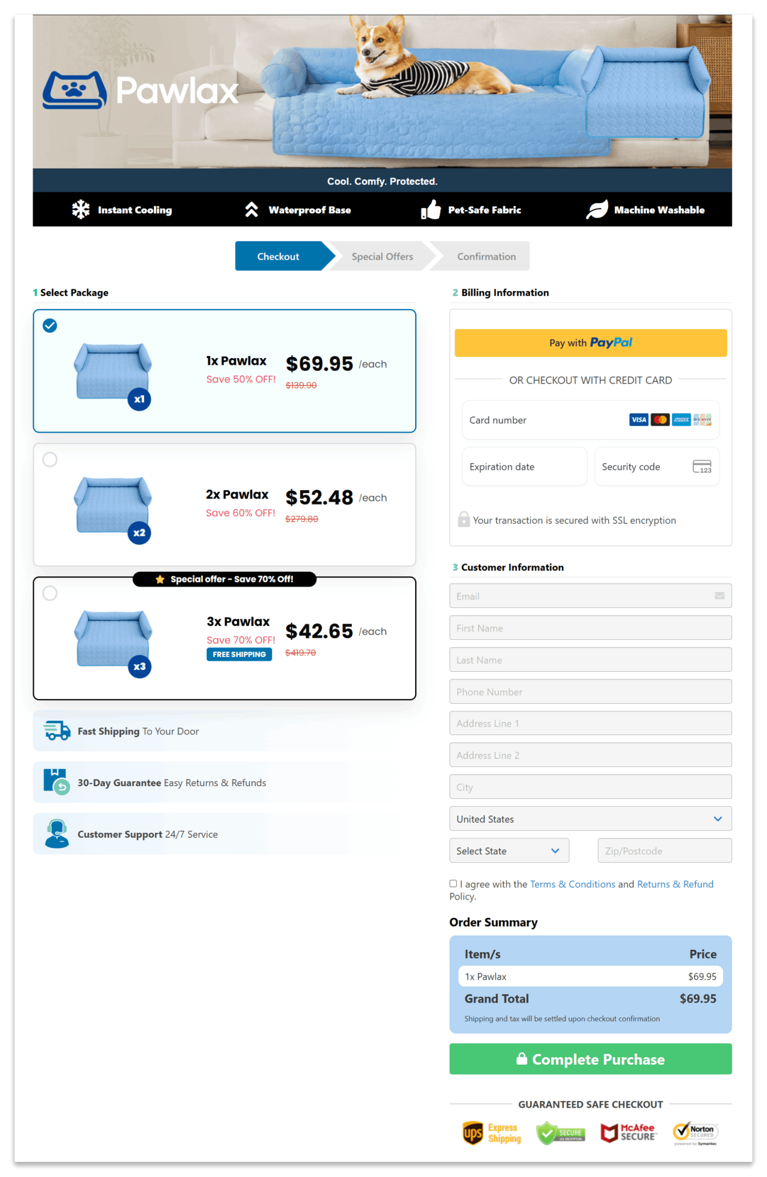 PawLax Cooling Mat secure checkout page